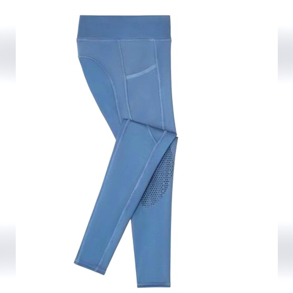 DOVER SADDLERY Riding Sport™ Kids’ Winter Knee-Patch Tech Tight Light Blue - Picture 1 of 6